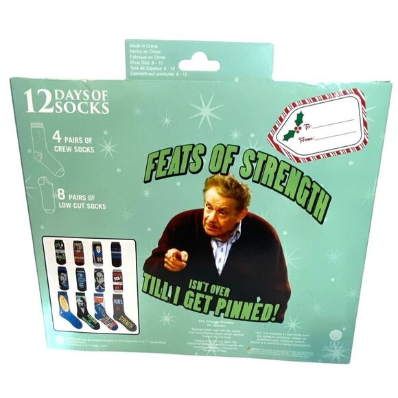 12 Days Of Socks Seinfeld Men's Shoe Size 6 - 12 Ankle + Crew NIB Holiday Gift - Picture 2 of 6